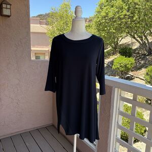 Sympli Women's 10 Edge Boatneck Tunic Top Navy Jersey Knit Asymmetric Lagenlook